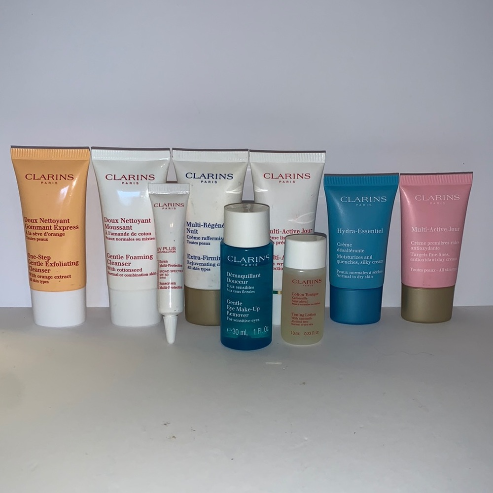 9 Piece Clarins Skincare Set Cleansers Moisturizer - Picture 2 of 9